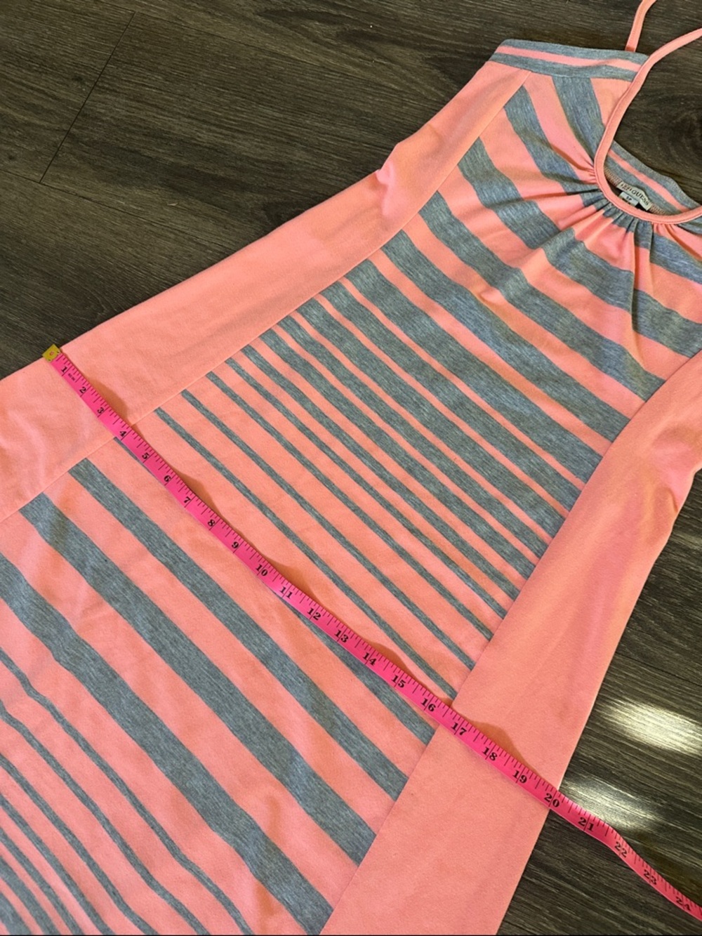GUESS Coral & Gray Striped Maxi Dress XS Spaghetti Strap Casual Summer - Picture 6 of 9